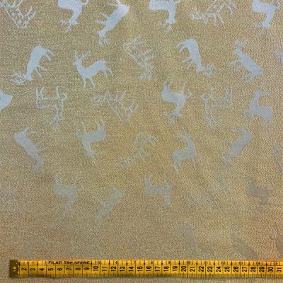 Tessuto per tovaglia runner con renne in lurex oro antico argento al metro dettaglio righello