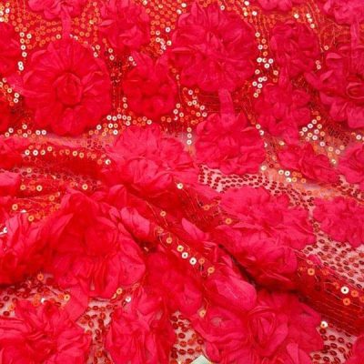 Velo elastico per abbigliamento con rose e paillettes rosso 2