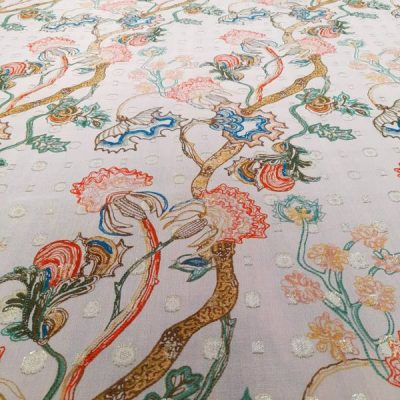 Tessuto in Voile di seta fil coupé lurex floreale multicolor - Alt.140 cm