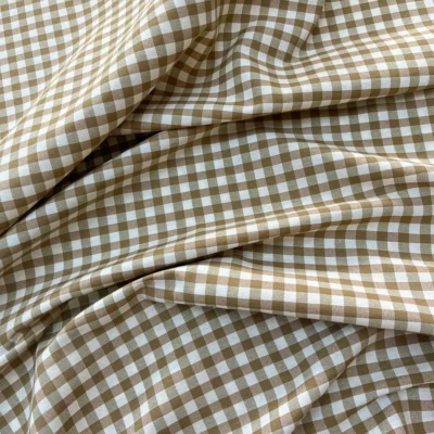 Tessuto per tovaglie Gingham - bianco e marrone chiaro 1