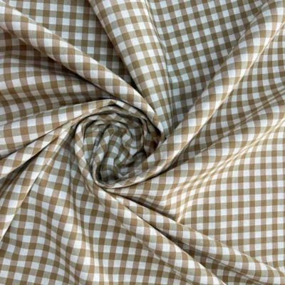 Tessuto per tovaglie Gingham - bianco e marrone chiaro 3