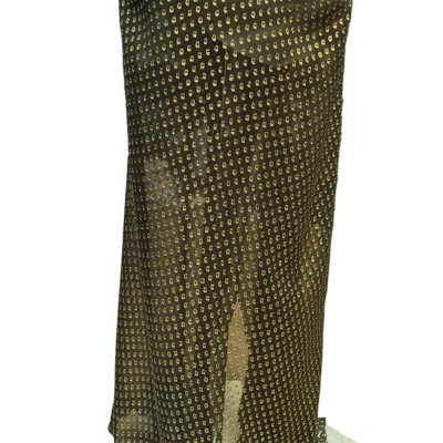 Raso di pura seta MADE in ITALY con puntini dorati su sfondo nero manichino 4