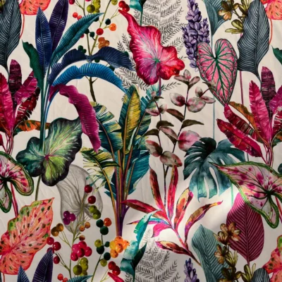 Velluto rasato da arredamento fantasia a fiori su sfondo nero 10