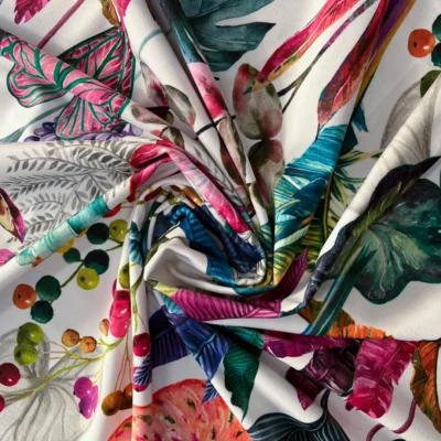 Velluto rasato da arredamento fantasia a fiori su sfondo nero 12