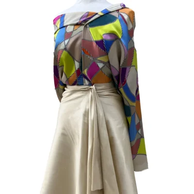 Raso di pura seta MADE in ITALY fantasia geometrica multicolor - Alt.150 cm