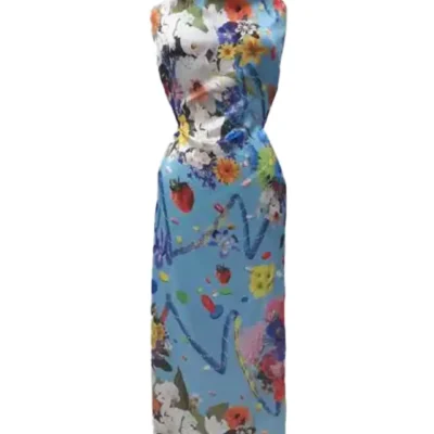 Raso di seta elasticizzata fantasia floreale Alta Moda mannequin 1