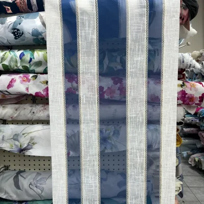 Tendina in organza a righe verticali bianche e blu - Largh.60/45 cm 5