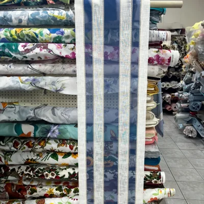 Tendino a vetro organza a righe ricamate - bianco e nocciola