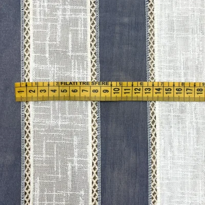 Tendina in organza a righe verticali bianche e blu - Largh.60/45 cm 1