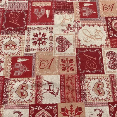 Tessuto natalizio cotone altezza doppia al metro fantasia rossa con cuori scritte e renne (2)