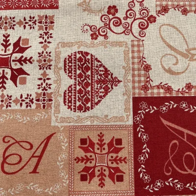 Tessuto natalizio cotone altezza doppia al metro fantasia rossa con cuori scritte e renne (3)