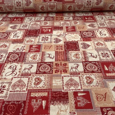 Tessuto natalizio cotone altezza doppia al metro fantasia rossa con cuori scritte e renne (4)