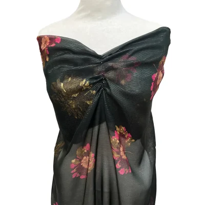 Chiffon di seta fantasia floreale con righe bianche manniquin 5