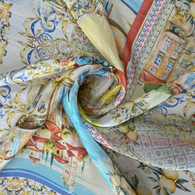 Voile di seta fantasia rustica con palazzi 2