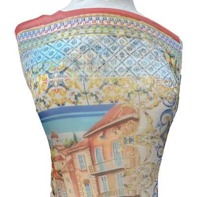 Voile di seta fantasia rustica con palazzi 4