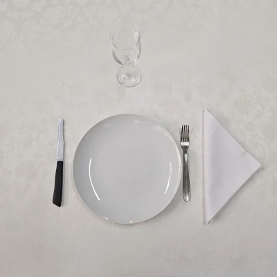 Tessuto per tovaglie e arredamento damascato antimacchia bianco naturale - Alt. 280 cm