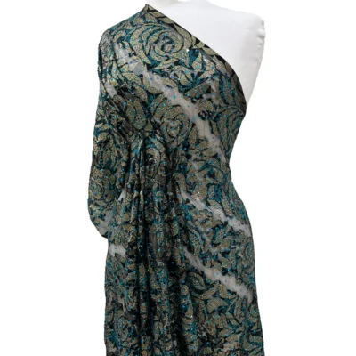 Pizzo elasticizzato dorato e ottanio con punti luce 5