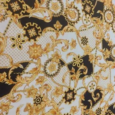 Scampolo di raso di pura seta firmato fantasia floreale e geometrica 1