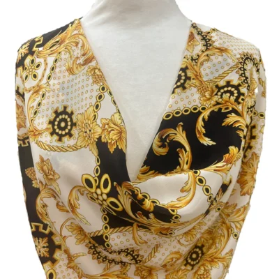Scampolo di raso di pura seta firmato fantasia floreale e geometrica 8
