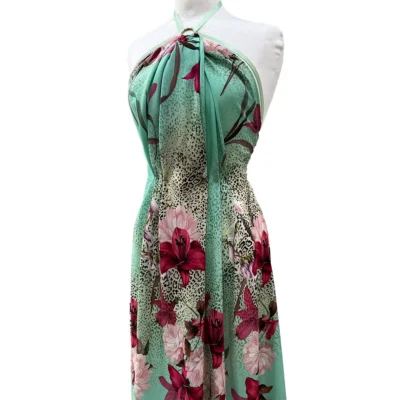 crepe fiori ibisco+animalier turchese