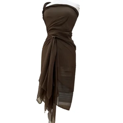 Voile di pura seta goffrata color marrone cioccolata 1