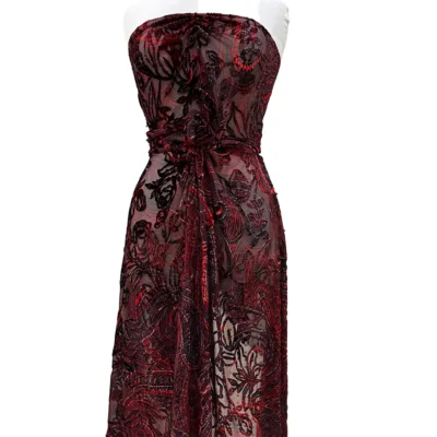 Devor&egrave; velluto di seta rose rosse 6