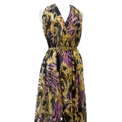 Scampolo di Voile in pura seta patchwork in rosa, nero e oro (1)