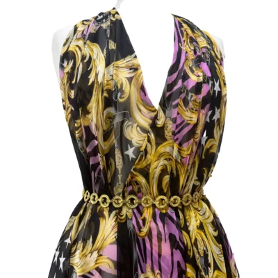 Scampolo di Voile in pura seta patchwork in rosa, nero e oro (2)