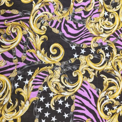 Scampolo di Voile in pura seta patchwork in rosa, nero e oro (4)