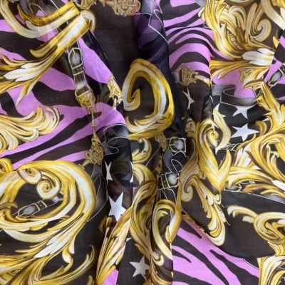 Scampolo di Voile in pura seta patchwork in rosa, nero e oro (6)