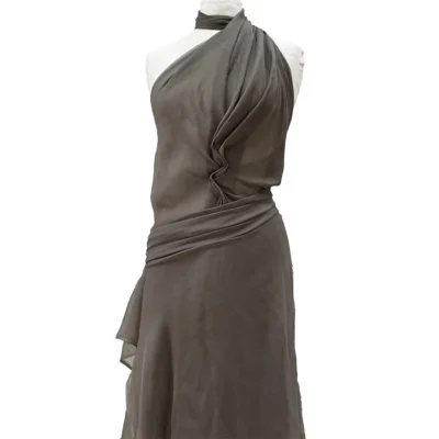 Voile goffrato di pura seta Made in Italy color tortora - Alt.125 cm