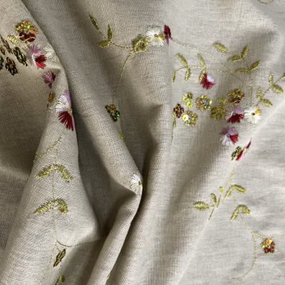 lino ecr&ugrave; ricamato multicolor lurex 1