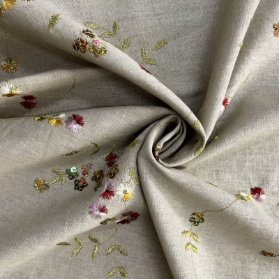 lino ecr&ugrave; ricamato multicolor lurex 3