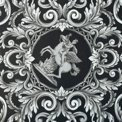 tessuto in puro cotone con stampa ghirigori e figure mitologiche (1)