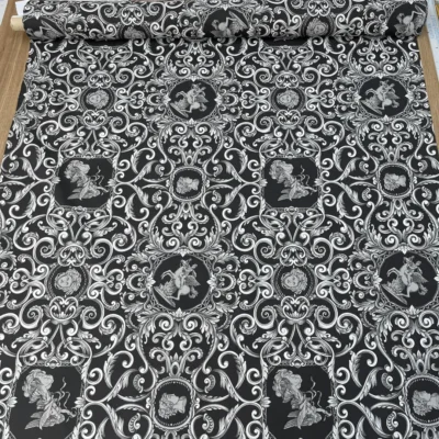 tessuto in puro cotone con stampa ghirigori e figure mitologiche ( (4)