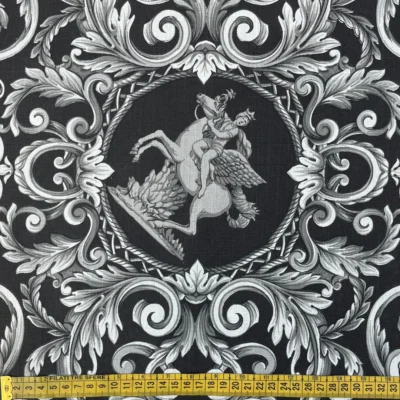 tessuto in puro cotone con stampa ghirigori e figure mitologiche ( (8)