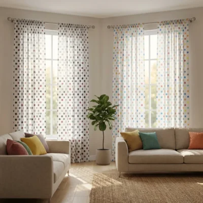 Tessuto per tendaggio Multicolor a Pois Via Roma 60 - 2 Varianti - Alt.300 cm