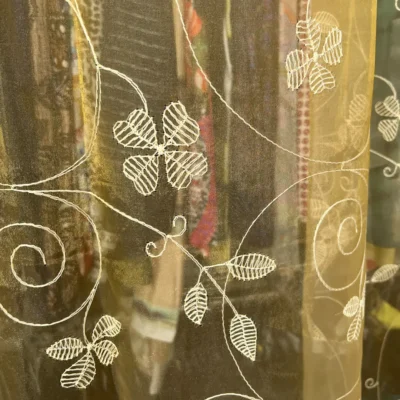 tenda organza arancio ricamo floreale avorio 1