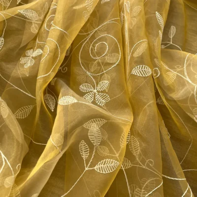 tenda organza arancio ricamo floreale avorio 2