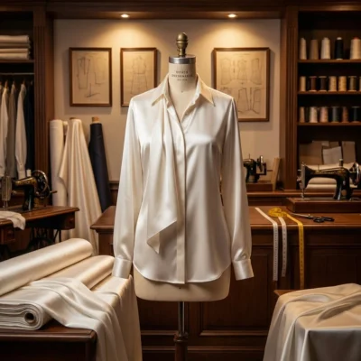 Raso di seta elasticizzato bianco Made in Italy - Alt. 140 cm