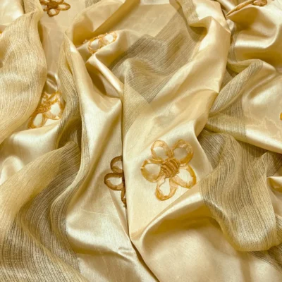 Elegante Taffet&agrave; Fiammato Oro con Motivi Floreali Brillanti (8)