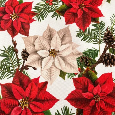 Tovagliato natalizio con stelle di Natale rosse e avorio (3)