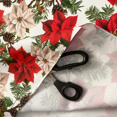 Tovagliato natalizio con stelle di Natale rosse e avorio (5)