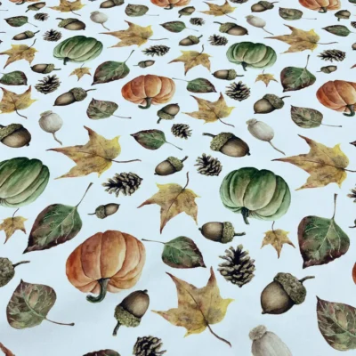 Stoffa per tovaglie natalizie zucche e ghiande in misto cotone (2)