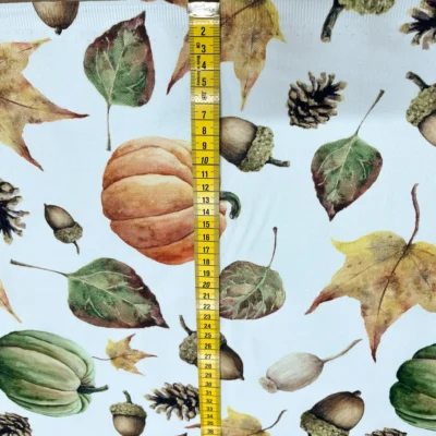 Stoffa per tovaglie natalizie zucche e ghiande in misto cotone (5)