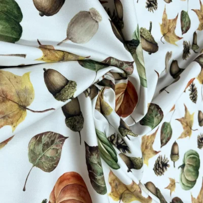 Stoffa per tovaglie natalizie zucche e ghiande in misto cotone (7)