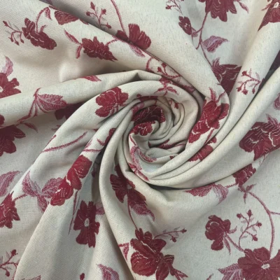 Tessuto d&rsquo;arredo doubleface floreale rosso e beige - Alt.280 cm 1