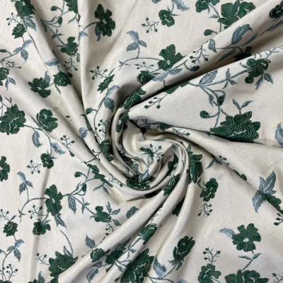Tessuto d&rsquo;arredo doubleface floreale verde e beige - Alt.280 cm 2