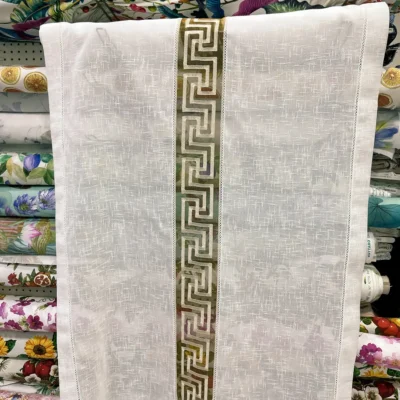 Tenda a Vetro Greca Meandro Motivo Geometrico Ricamato - Largh.90 cm