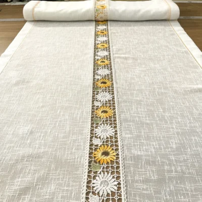 Tenda a Vetro Ricamata Girasoli Country - Largh. 35/45/90 cm